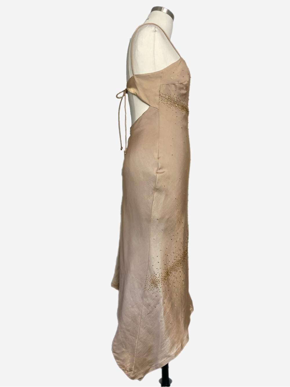 Vintage Y2K Niki Livas Gold sequin beaded open back asymmetric midi dress XS - Picture 6 of 14